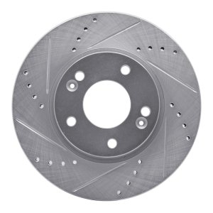 Hyundai Veloster Brake Rotor (1) - Front Left - R1 Concepts - Drilled & Slotted - Silver - `11-`25